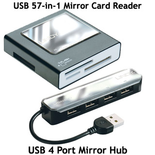 LINDY USB 57-in-1 Mirror Card Reader and USB 4 Port Mirror Hub