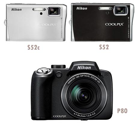 Nikon CoolPix P80, S52 and S52c